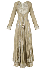 Beige Embroidered Kalidaar Kurta Set