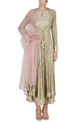 Beige Embroidered Kalidaar Kurta Set