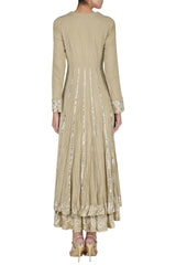 Beige Embroidered Kalidaar Kurta Set