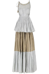 Sky Blue Pleated Peplum With Tiered Skirt