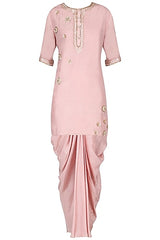 Pink Embroidered Kurta With Dhoti Pants