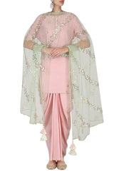 Pink Embroidered Kurta With Dhoti Pants