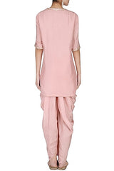 Pink Embroidered Kurta With Dhoti Pants