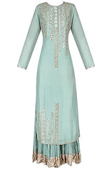 Blue Embroidered Kurta With Cotton Sharara
