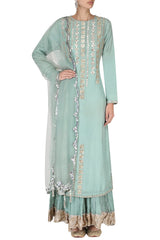 Blue Embroidered Kurta With Cotton Sharara