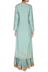 Blue Embroidered Kurta With Cotton Sharara