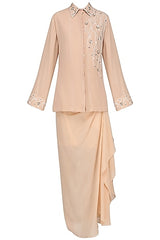 Peach Embroidered Shirt & Drape Skirt