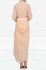 Peach Embroidered Shirt & Drape Skirt