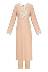 Peach Embroidered Kurta & Straight Pants