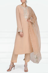 Peach Embroidered Kurta & Straight Pants