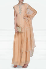 Peach Short Kurta With Lehenga