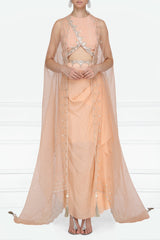 Peach Crop Top, Cape & Drape Skirt