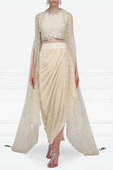 Beige Georgette Crop Top & Drape Skirt