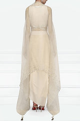 Beige Georgette Crop Top & Drape Skirt