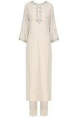 Beige Kurta With Straight Pants Set