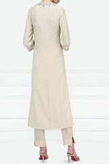 Beige Kurta With Straight Pants Set