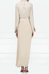 Beige Embroidered Shirt With Drape Skirt