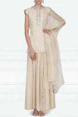 Beige Embroidered Kurta With Lehenga Set