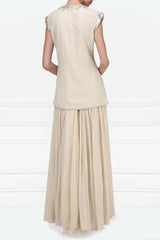 Beige Embroidered Kurta With Lehenga Set