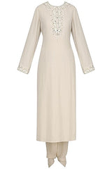 Beige Embroidered Kurta With Dhoti