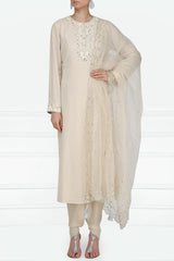 Beige Embroidered Kurta With Dhoti