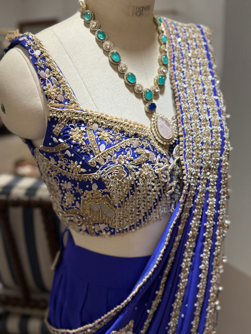 Noore blue blouse drape saree