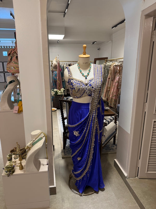 Noore blue blouse drape saree