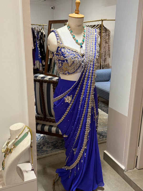 Noore blue blouse drape saree