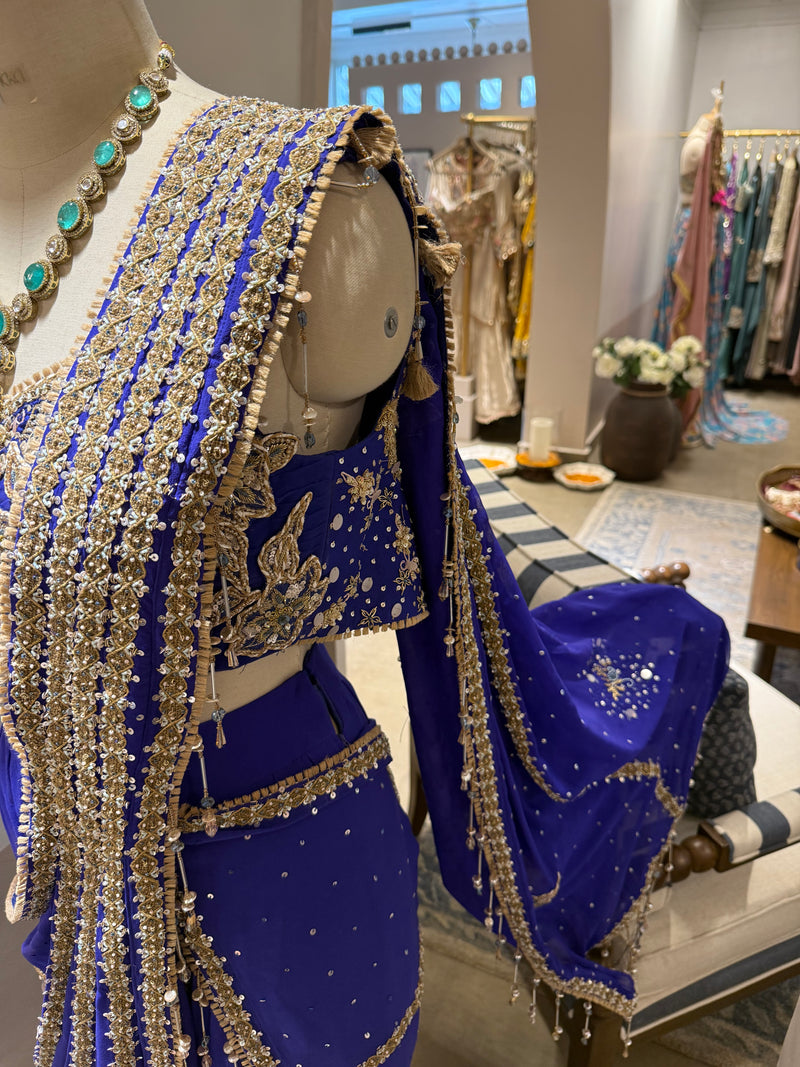 Noore blue blouse drape saree