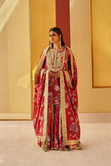 Printed Red Gharara Set