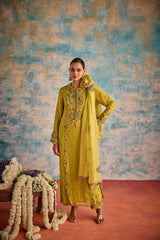 Lime green embroidered suit