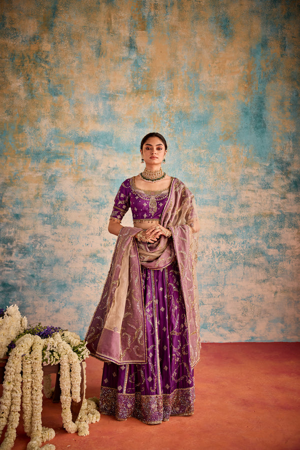 Purple bridal embroidered lehenga