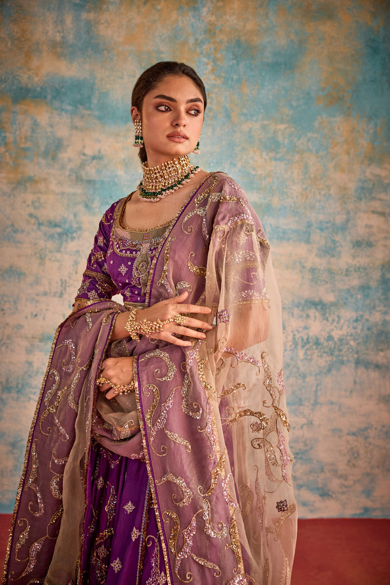 Purple bridal embroidered lehenga