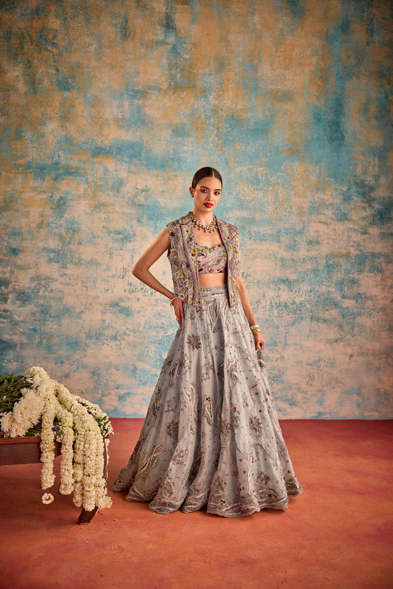 Grey Indo Western Lehenga