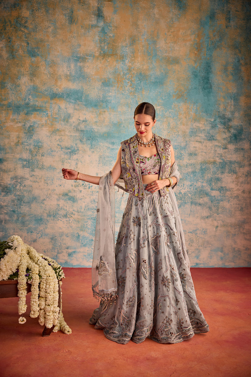 Grey Indo Western Lehenga