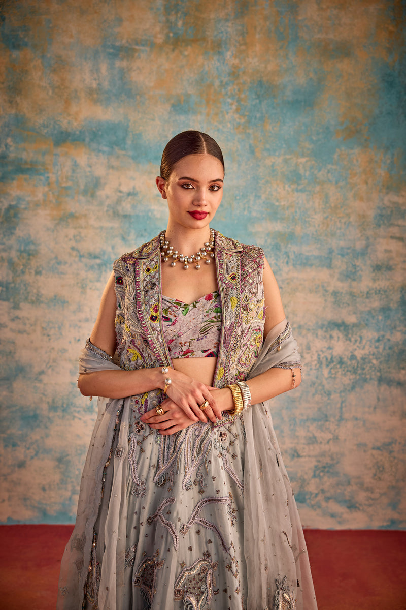 Grey Indo Western Lehenga