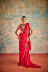 Red embroidered sari