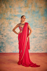 Red embroidered sari