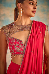 Red embroidered sari