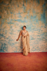 Peach embroidered sari