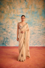 Peach embroidered sari