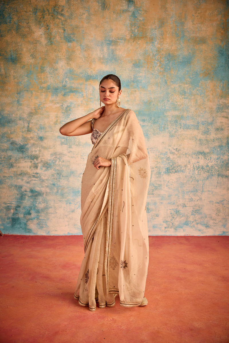 Peach embroidered sari