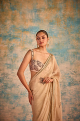 Peach embroidered sari