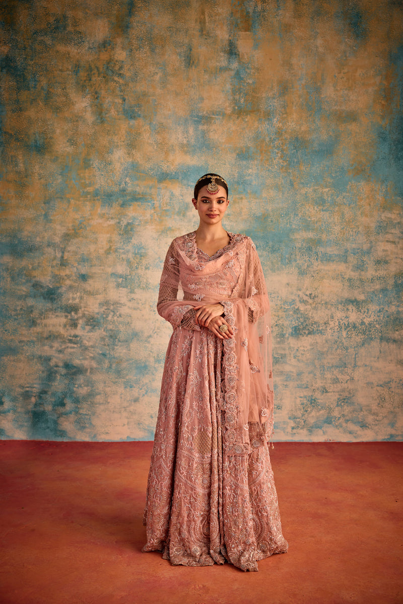 Baby pink bridal lehenga with Dupatta