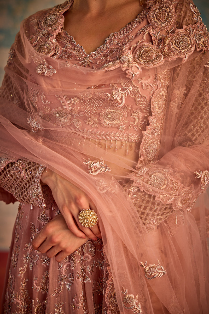 Baby pink bridal lehenga with Dupatta