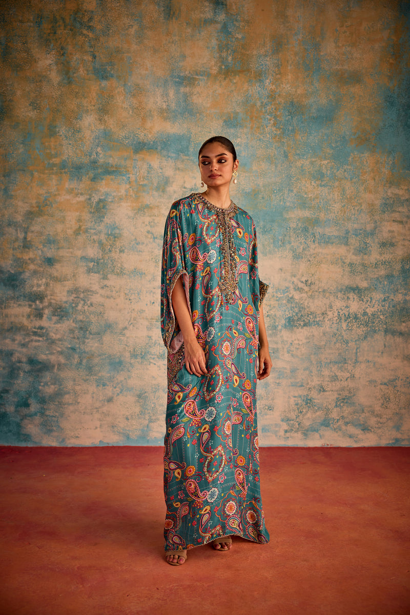 Blue Printed Embroidered Kurta