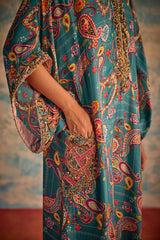 Blue Printed Embroidered Kurta