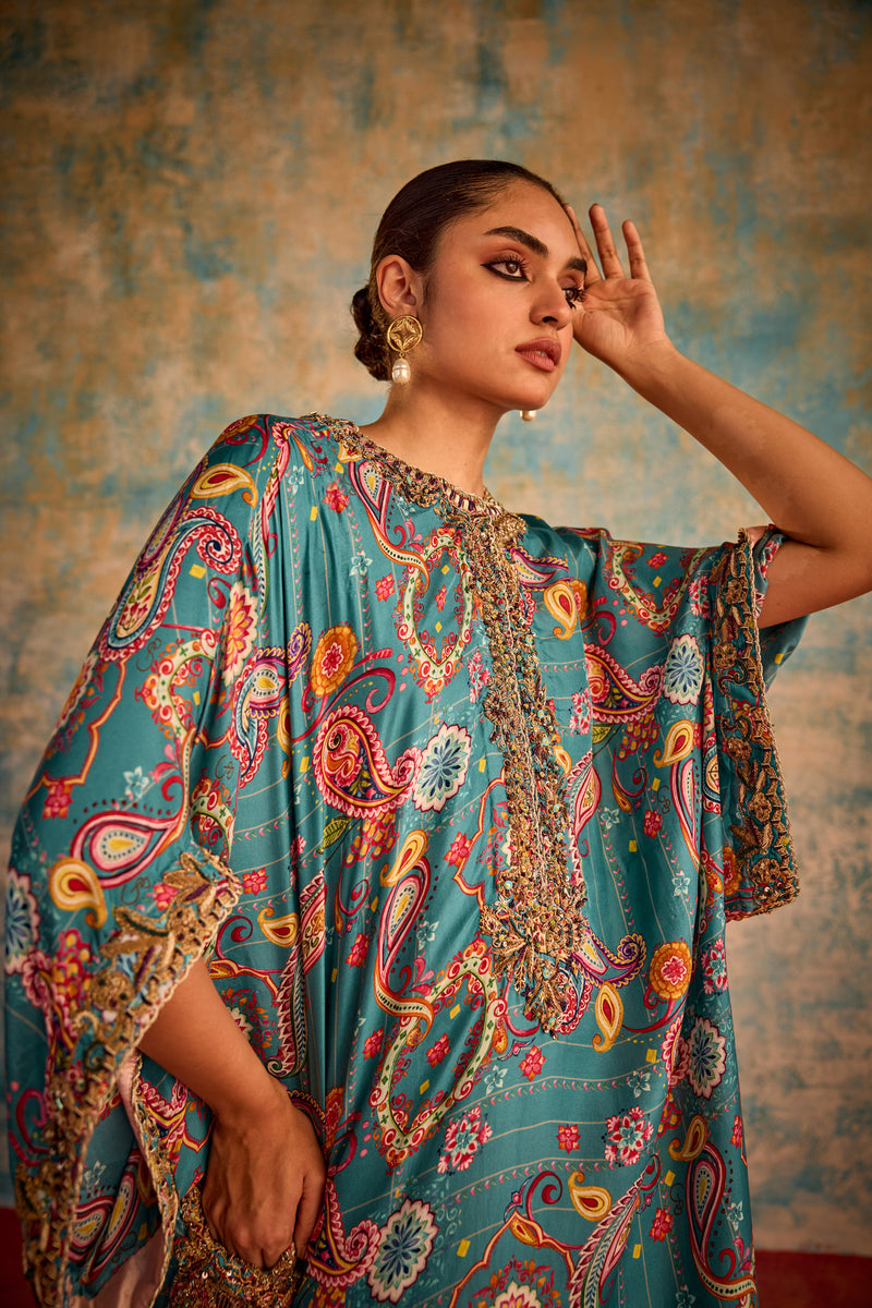 Blue Printed Embroidered Kurta