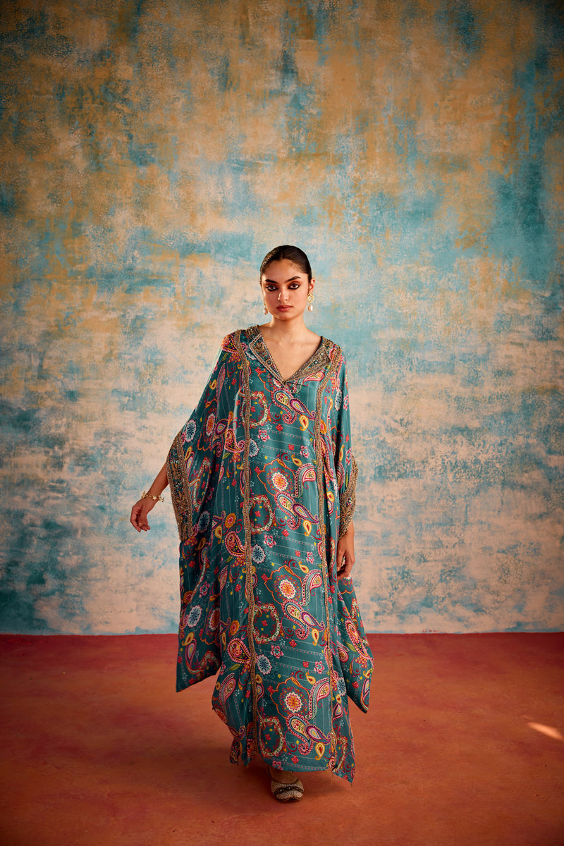 Blue printed cowl  kaftan