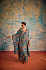 Blue printed cowl  kaftan